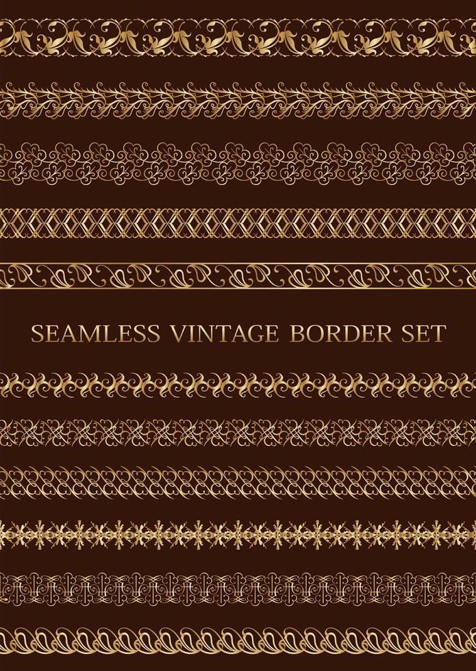 gouden naadloze vintage grens set vector