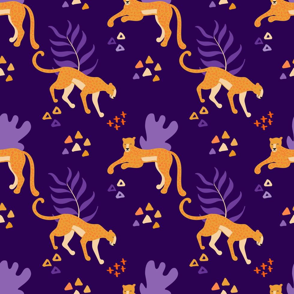cheetah en jaguars paars naadloos patroon vector