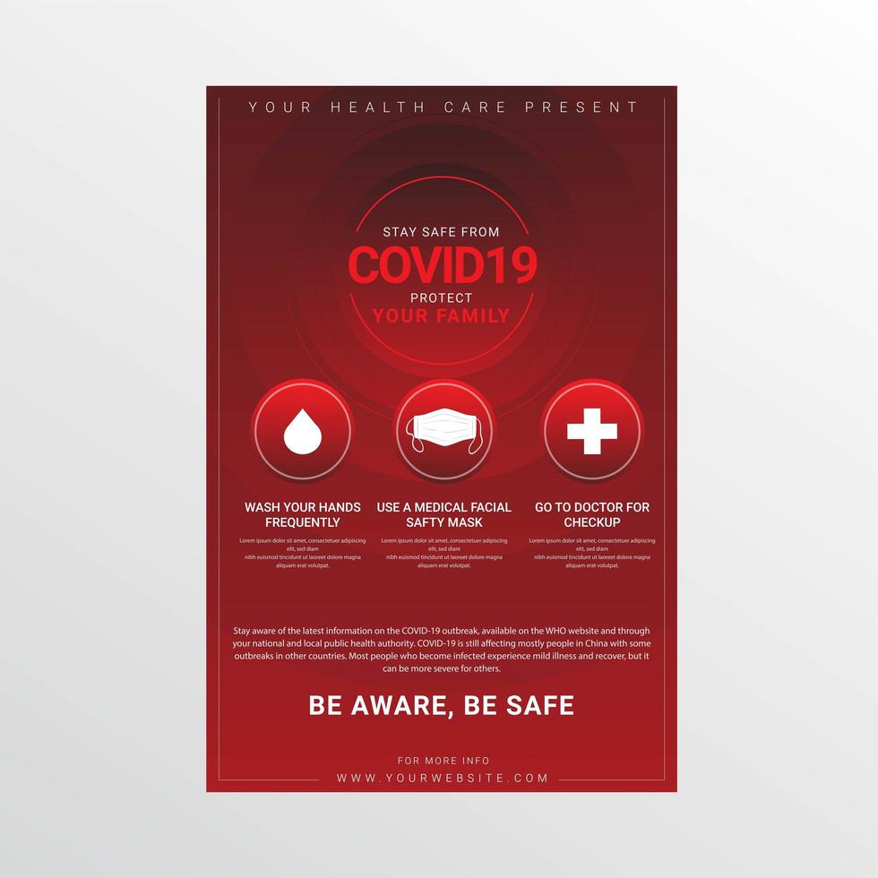 rode covid-19 poster voor veiligheidsbewustzijn vector