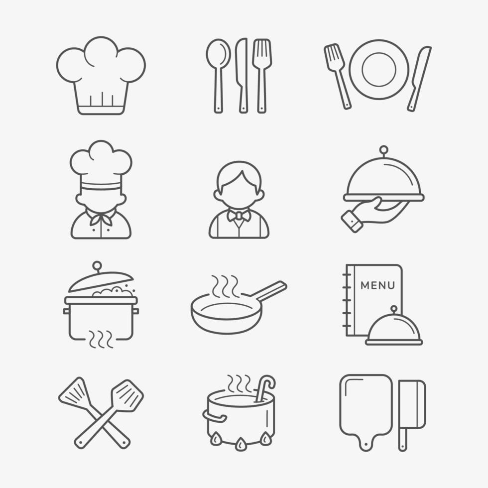 koken chef lijn icon set vector