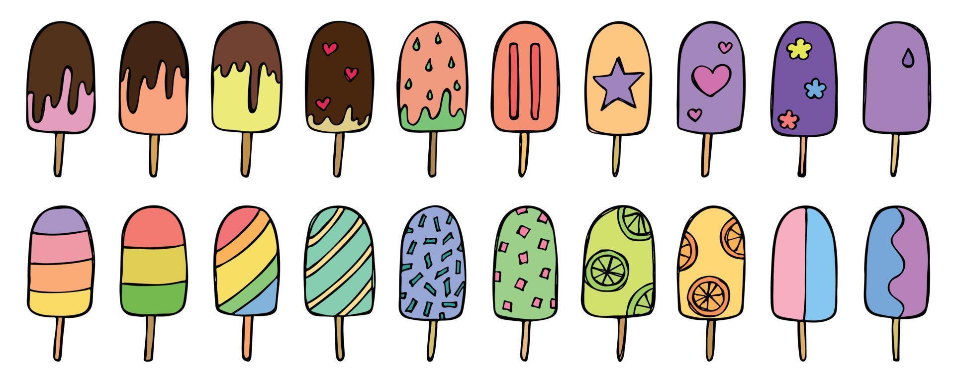 vector set hand getrokken ijs illustratie. schattige dessert clipart. voor print, web, ontwerp, decor, logo.