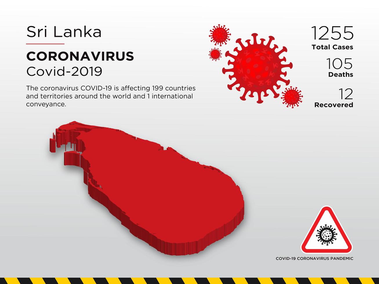 sri lanka getroffen landkaart van de verspreiding van het coronavirus vector