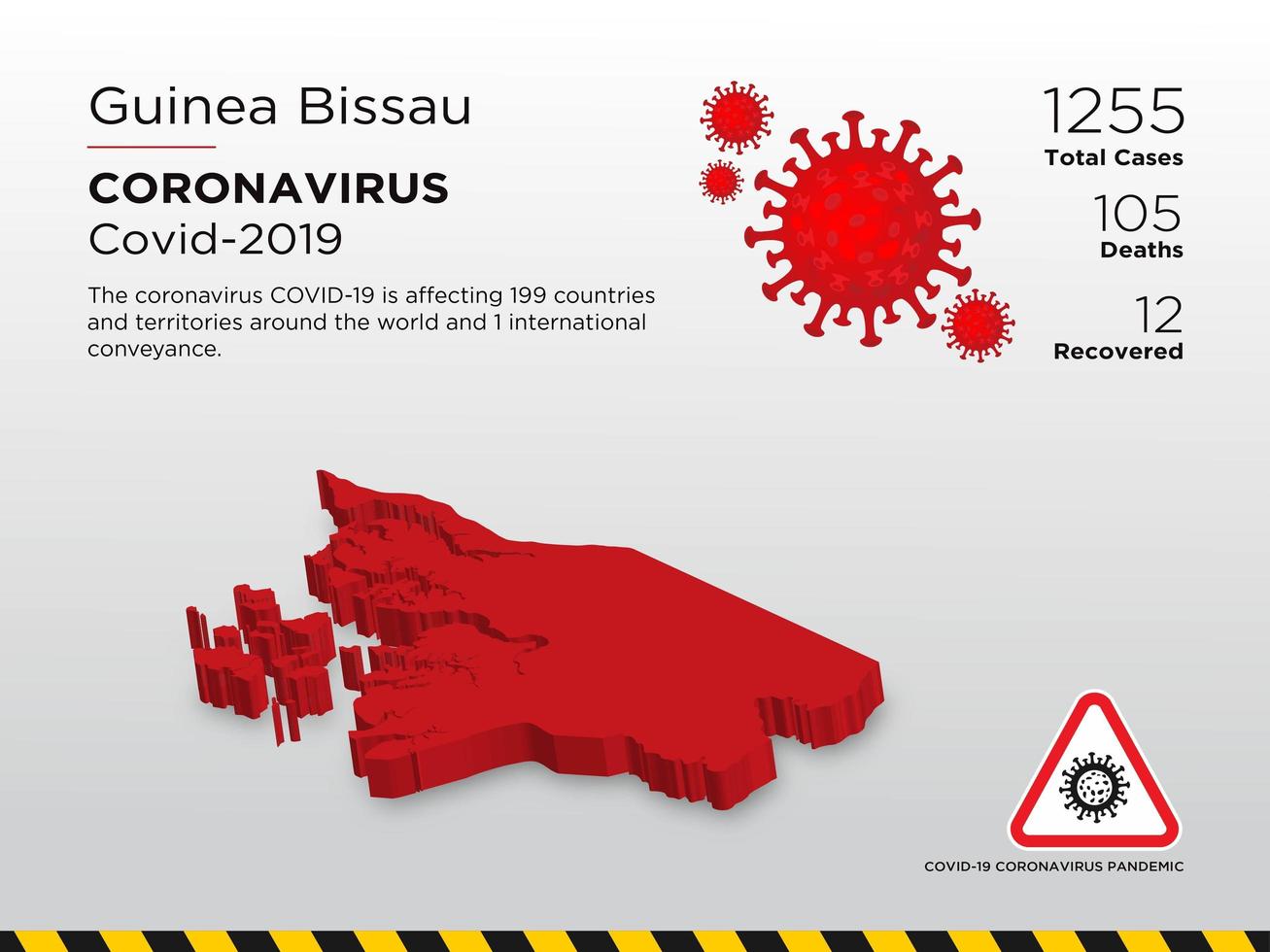 guinea bissau getroffen landkaart van de verspreiding van het coronavirus vector
