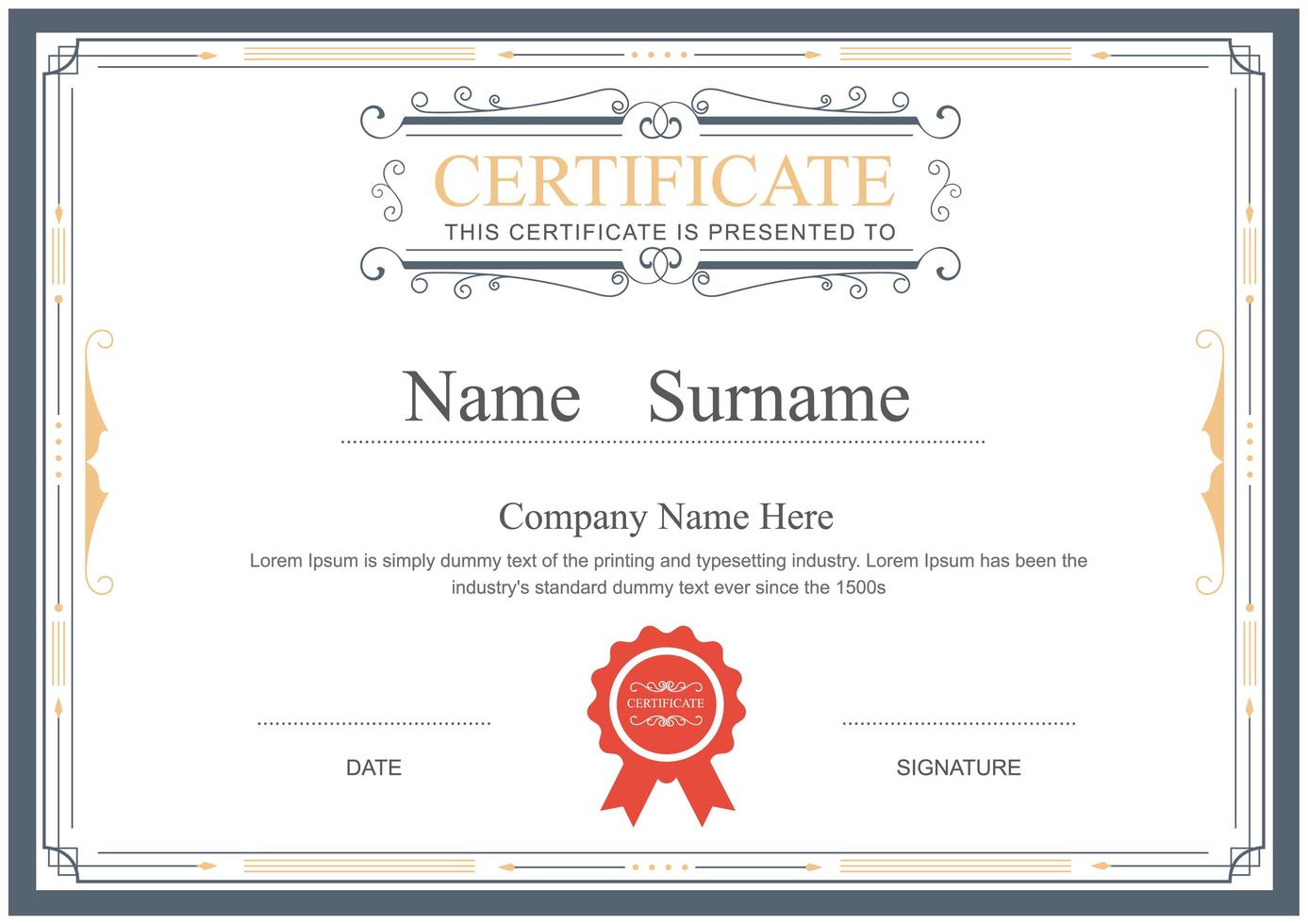 decoratieve certificaatsjabloon met vintage frame vector