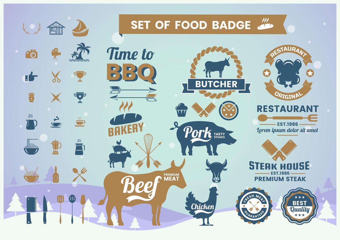 vintage dieren en barbecue badge set vector