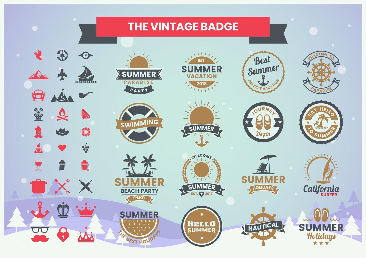 vintage zomer badge set vector