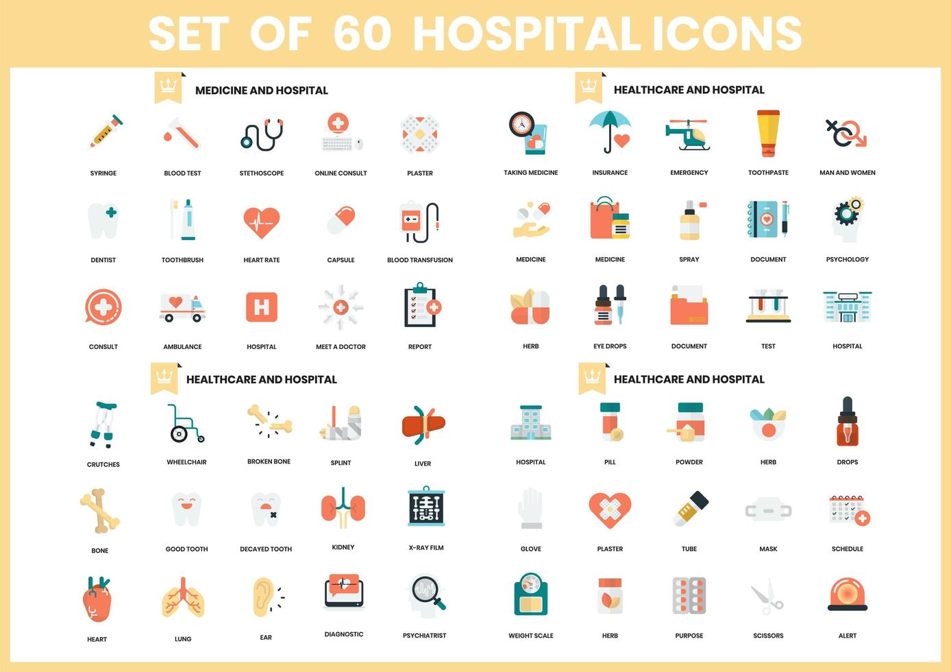 set van 60 gezondheidszorg en ziekenhuis iconen vector