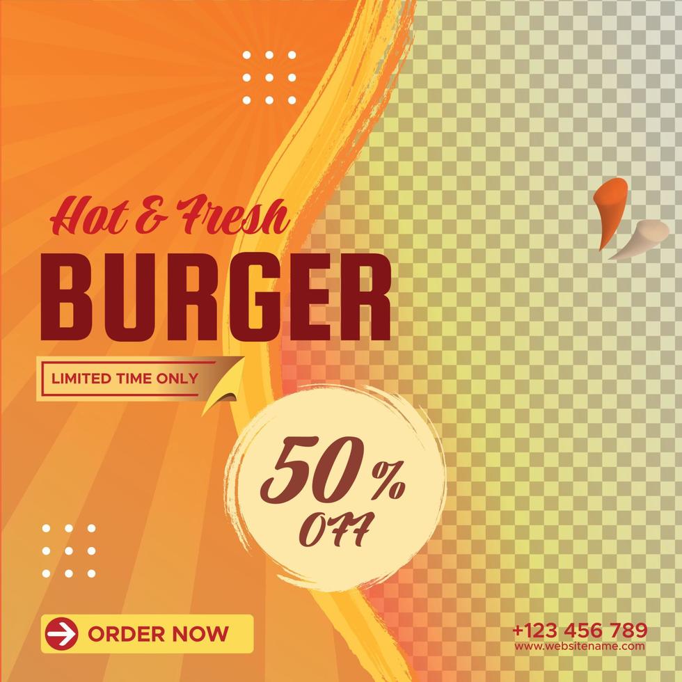 bewerkbaar voedselmenu heerlijke hamburgerbanner social media postsjabloon voor uw restaurantbedrijf vector