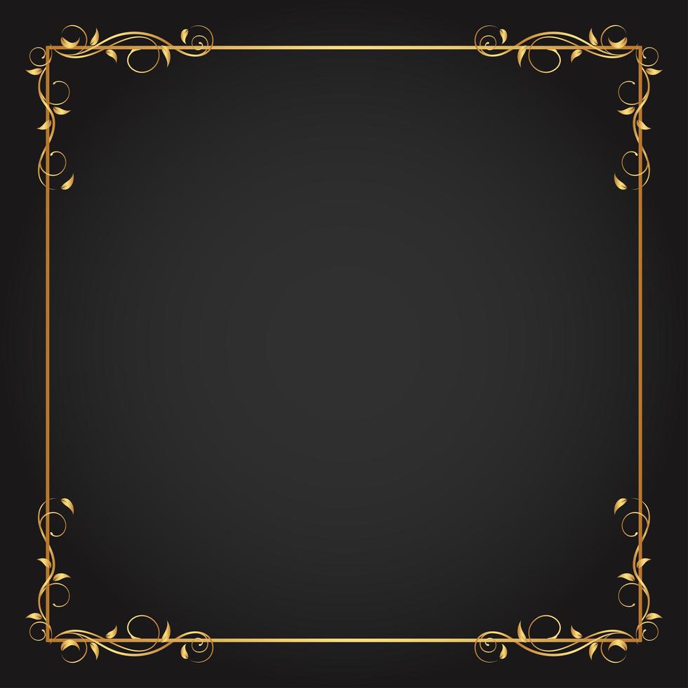 gouden vierkant frame met blad hoek accenten vector