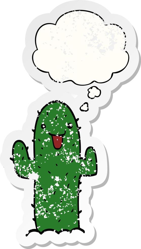 cartooncactus en tekstballon als een versleten versleten sticker vector