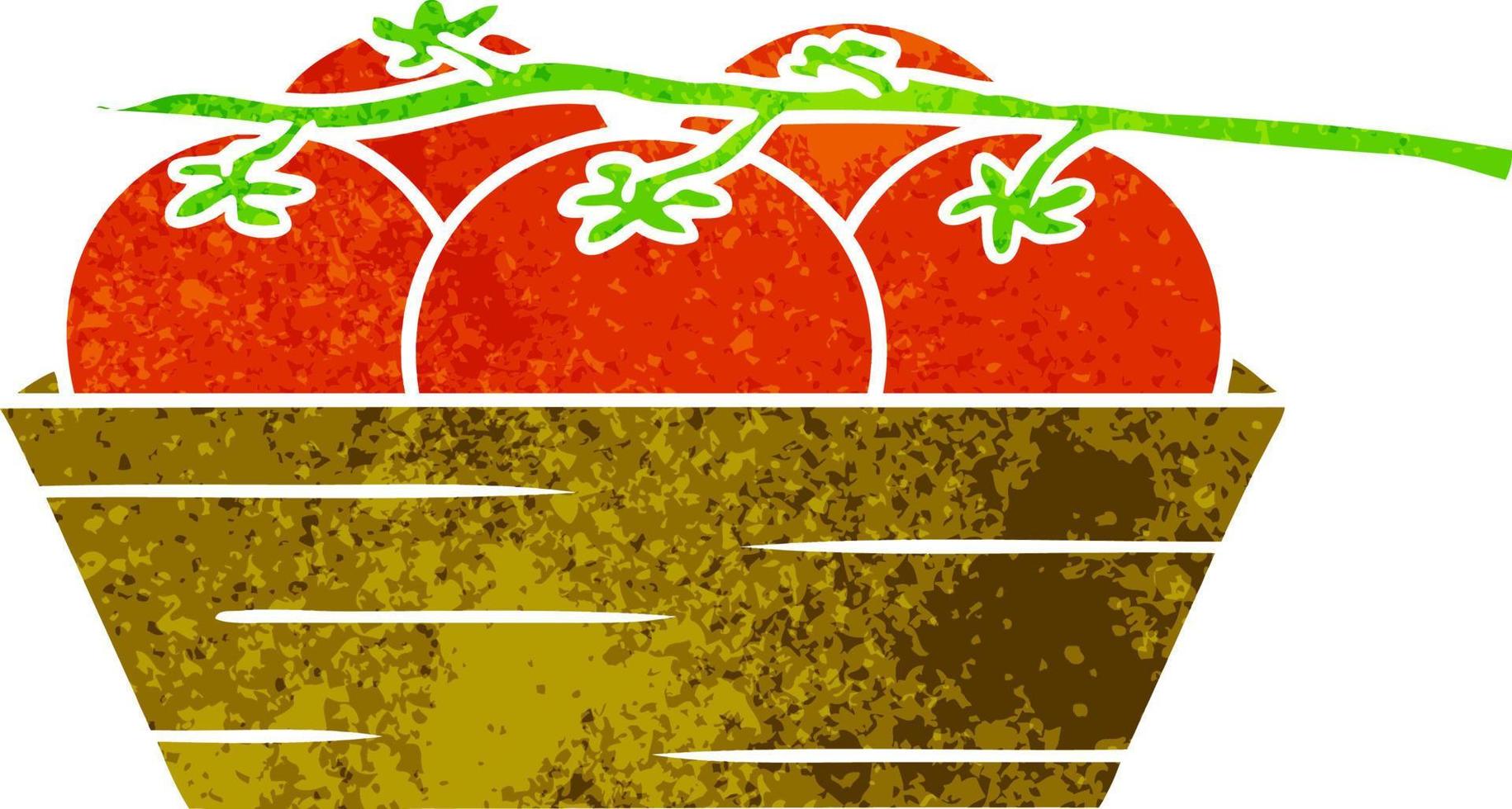 retro cartoon doodle van een doos tomaten vector