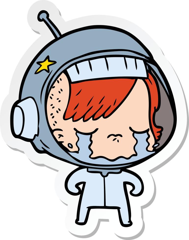 sticker van een cartoon huilend astronautenmeisje vector