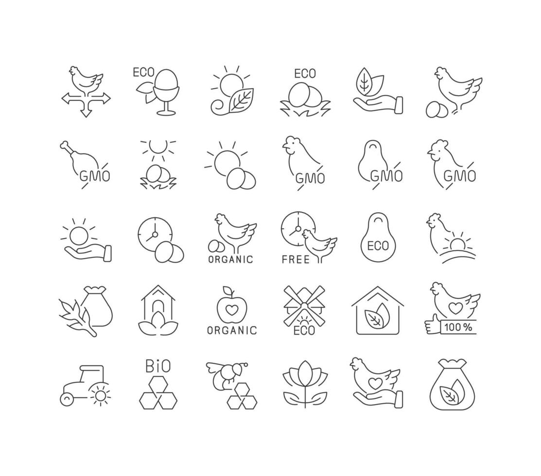 set lineaire iconen van voedseletiketten vector