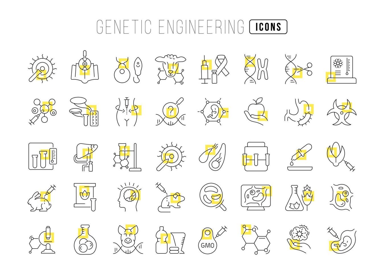 set van lineaire iconen van genetische manipulatie vector