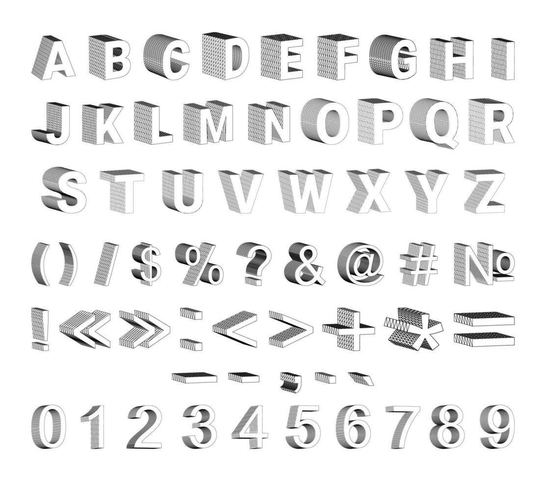 3D-alfabet en cijfers vector