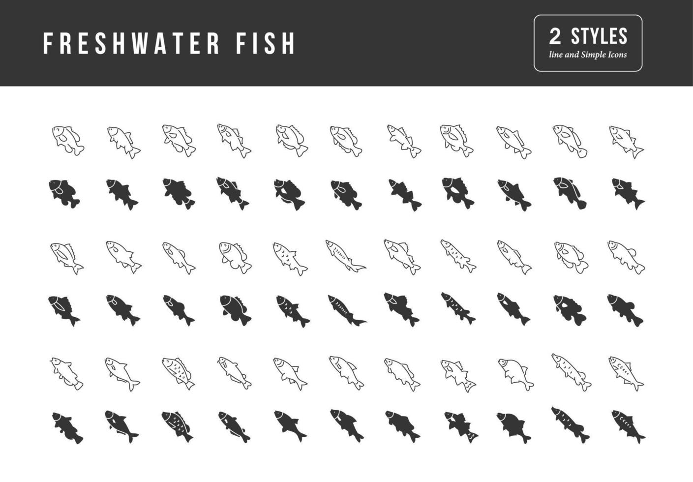set van eenvoudige iconen van zoetwatervissen vector
