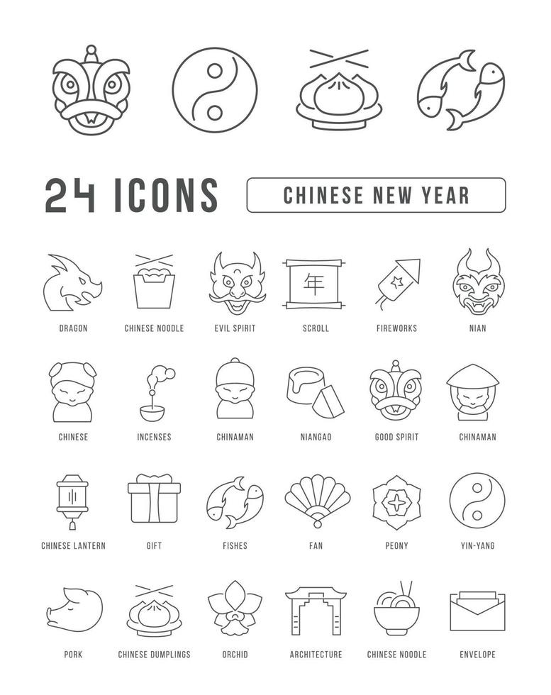 vector lijn iconen van chinees nieuwjaar