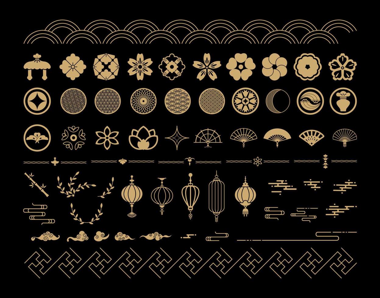 set chinese ornamenten en symbolen vector