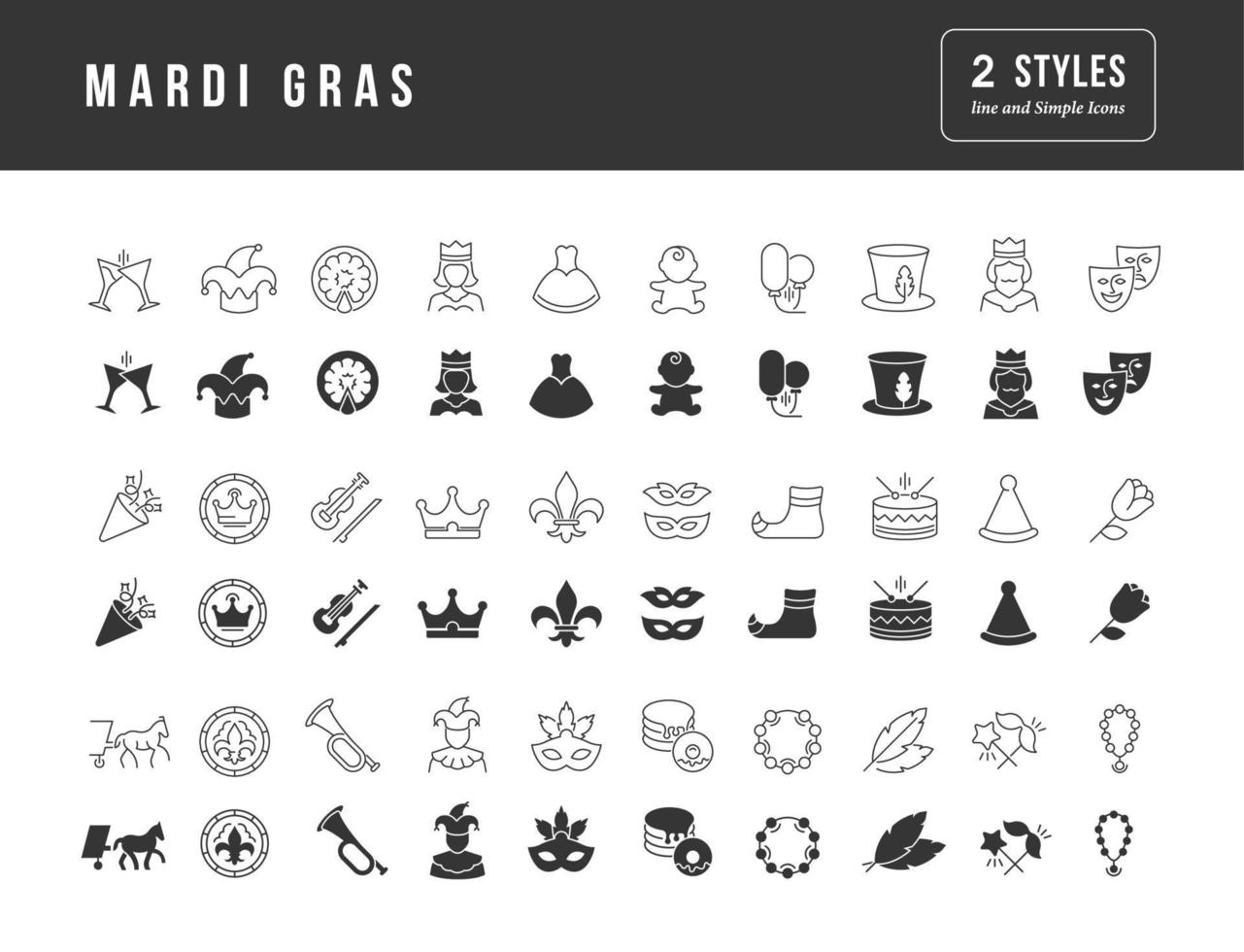 set van eenvoudige iconen van mardi gras vector