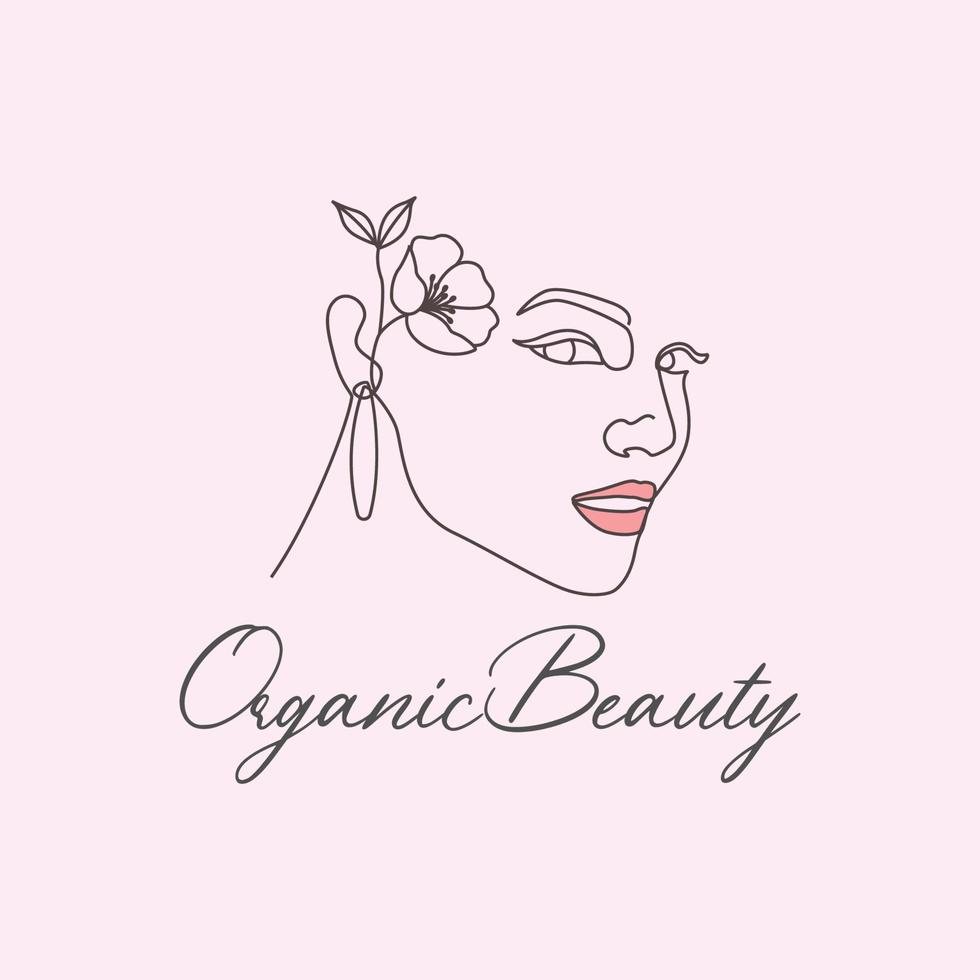schoonheid vrouw meisje met bloem organische bloemen vrouwelijke lijn kunst logo ontwerp vector