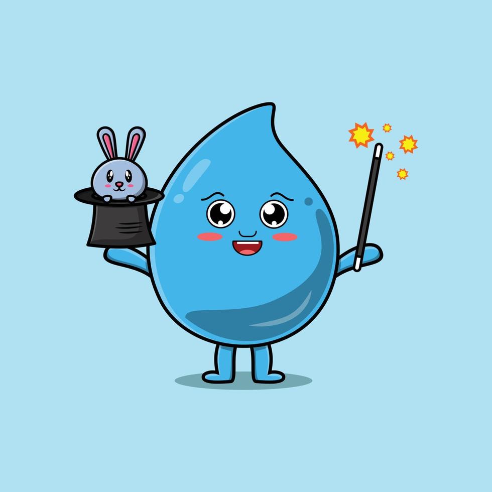 leuke cartoon waterdruppel goochelaar met konijntje vector