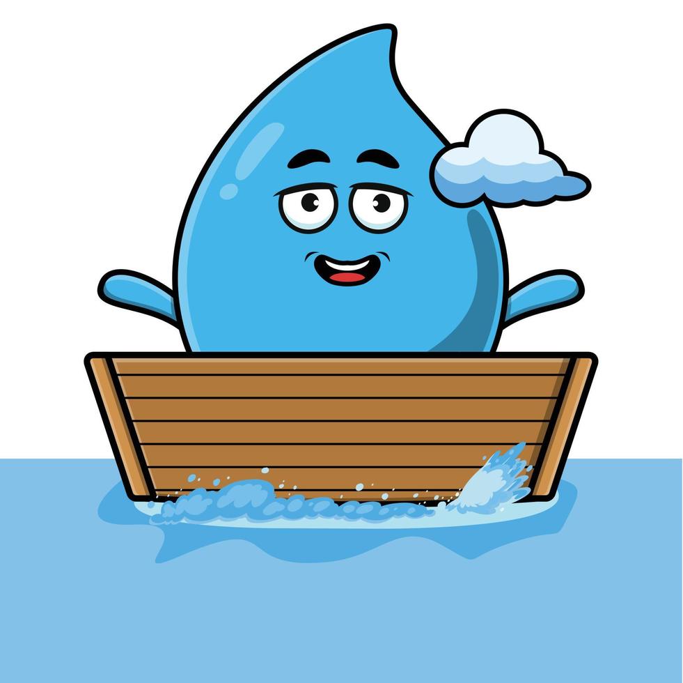 schattige cartoon waterdruppel stap op boot illustratie vector