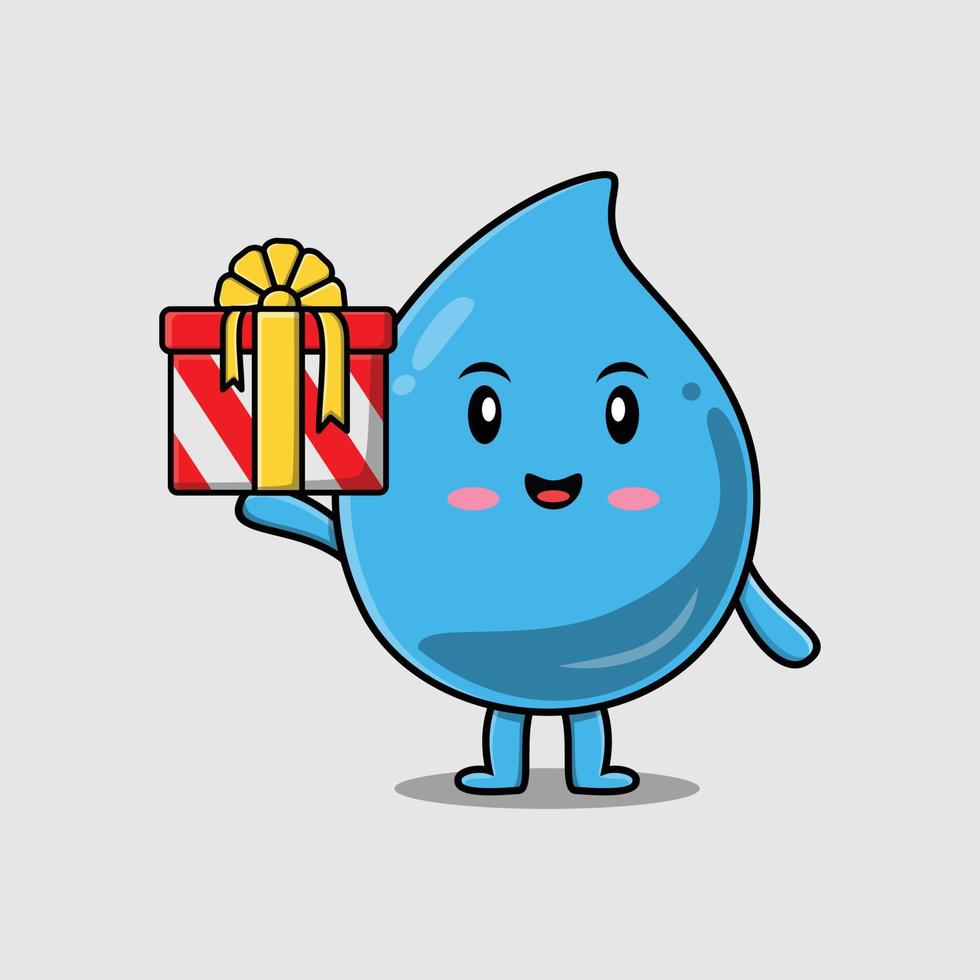 schattig stripfiguur waterdruppel met geschenkdoos vector