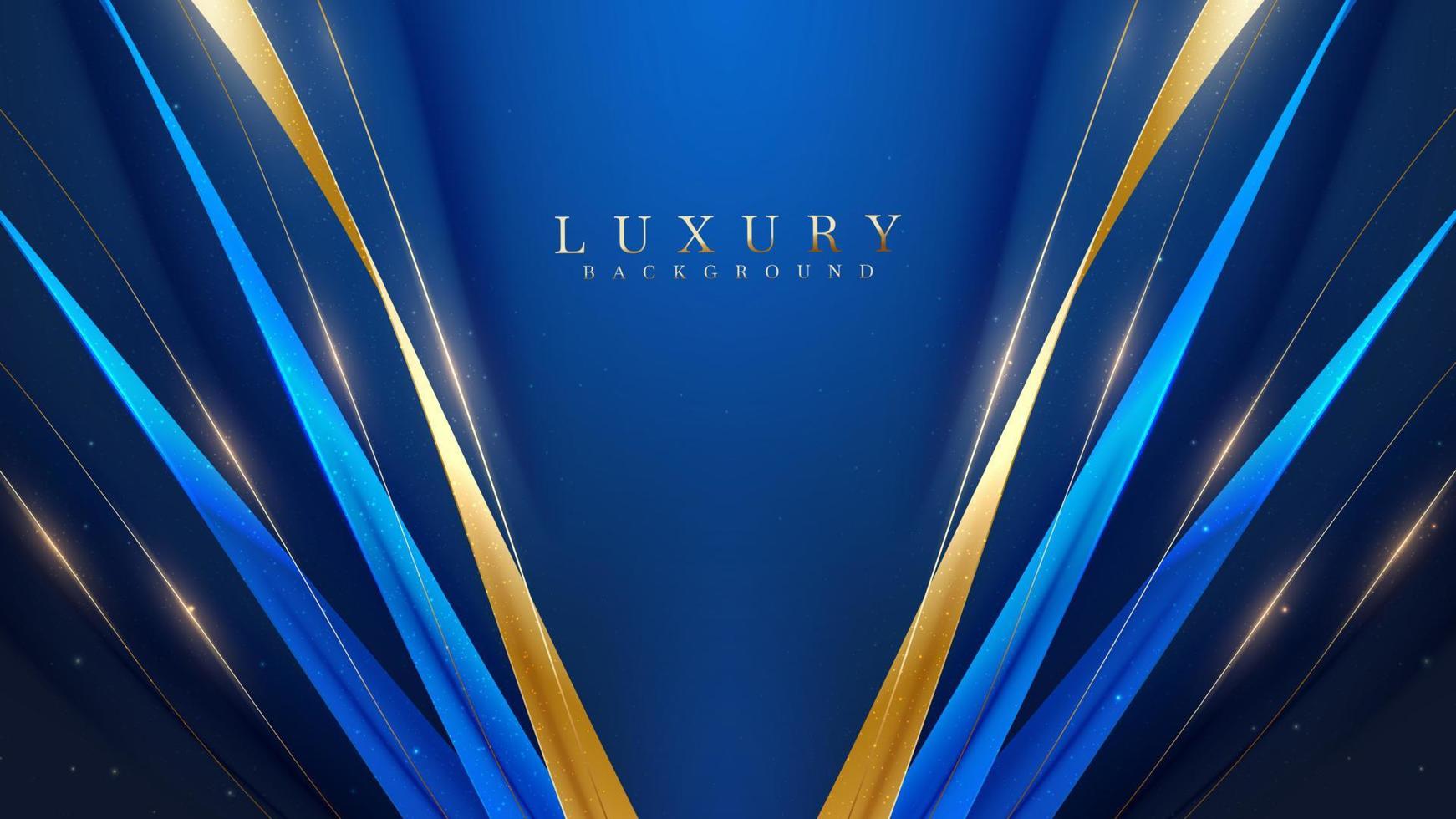 blauwe luxe achtergrond met gouden lintdecoratie en glitter lichteffectelementen. vector