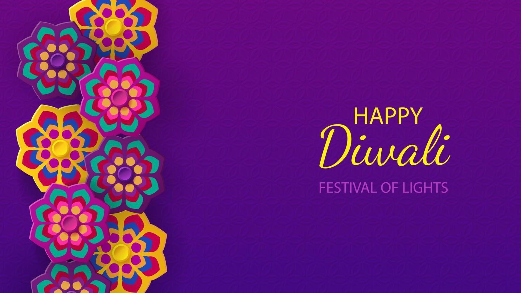 diwali festival vakantie ontwerp met papier gesneden stijl van Indiase rangoli en bloemen. vectorillustratie. vector
