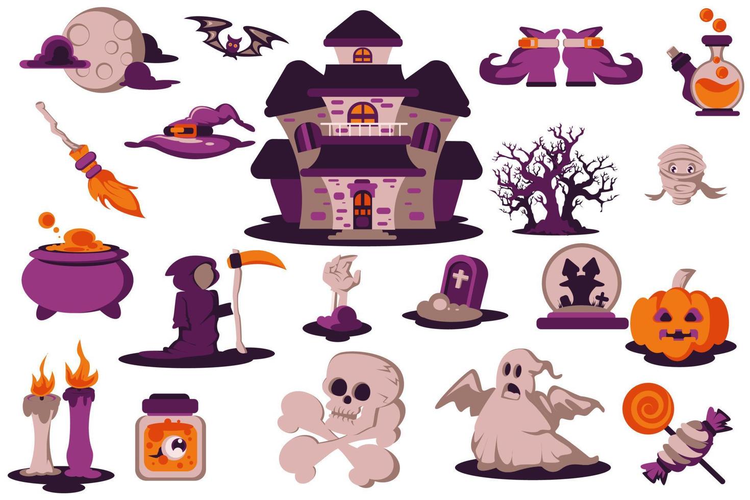paarse en oranje halloween karakter illustratie vector set