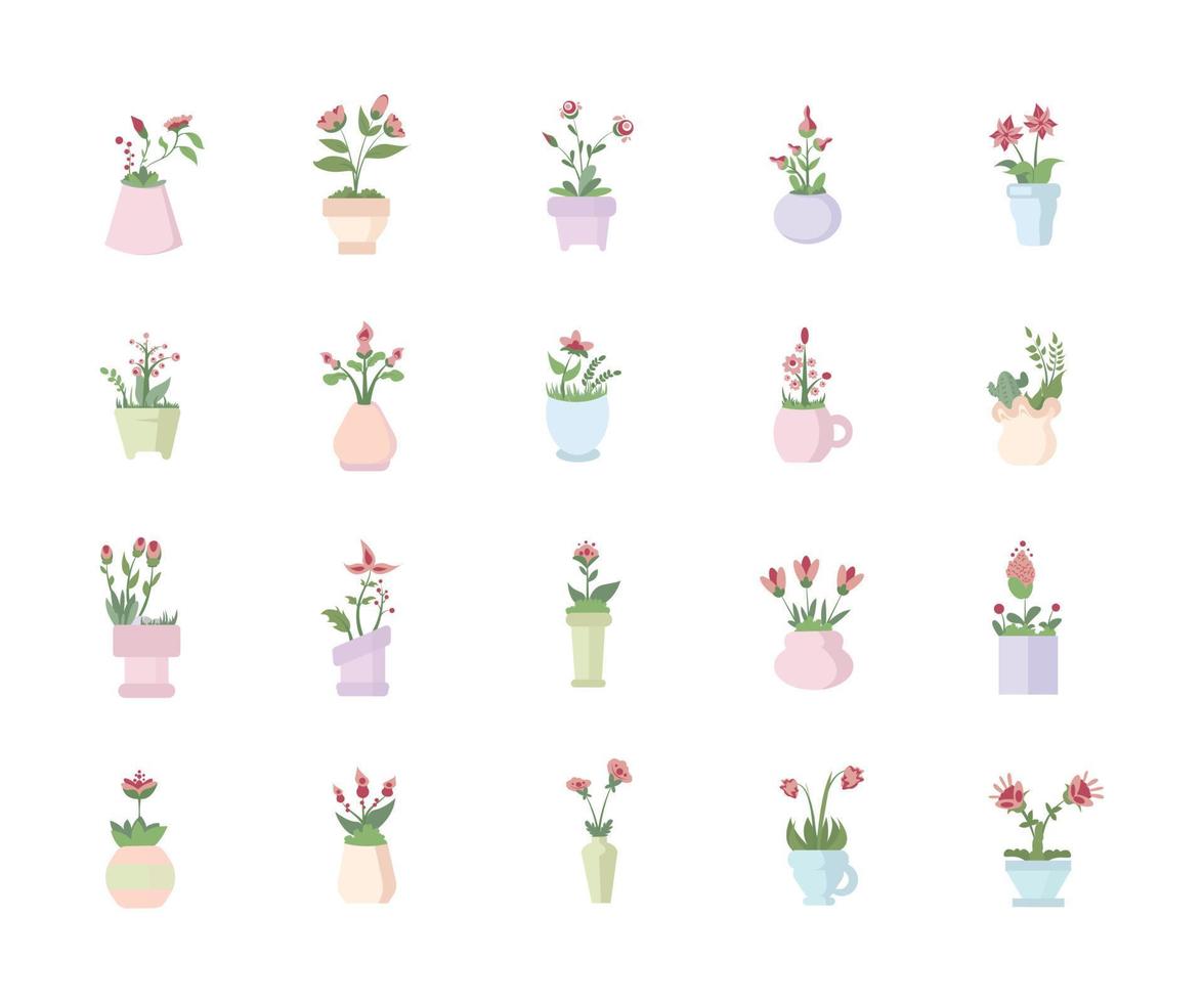 roze bloempot collectie vector illustratie vlakke stijl