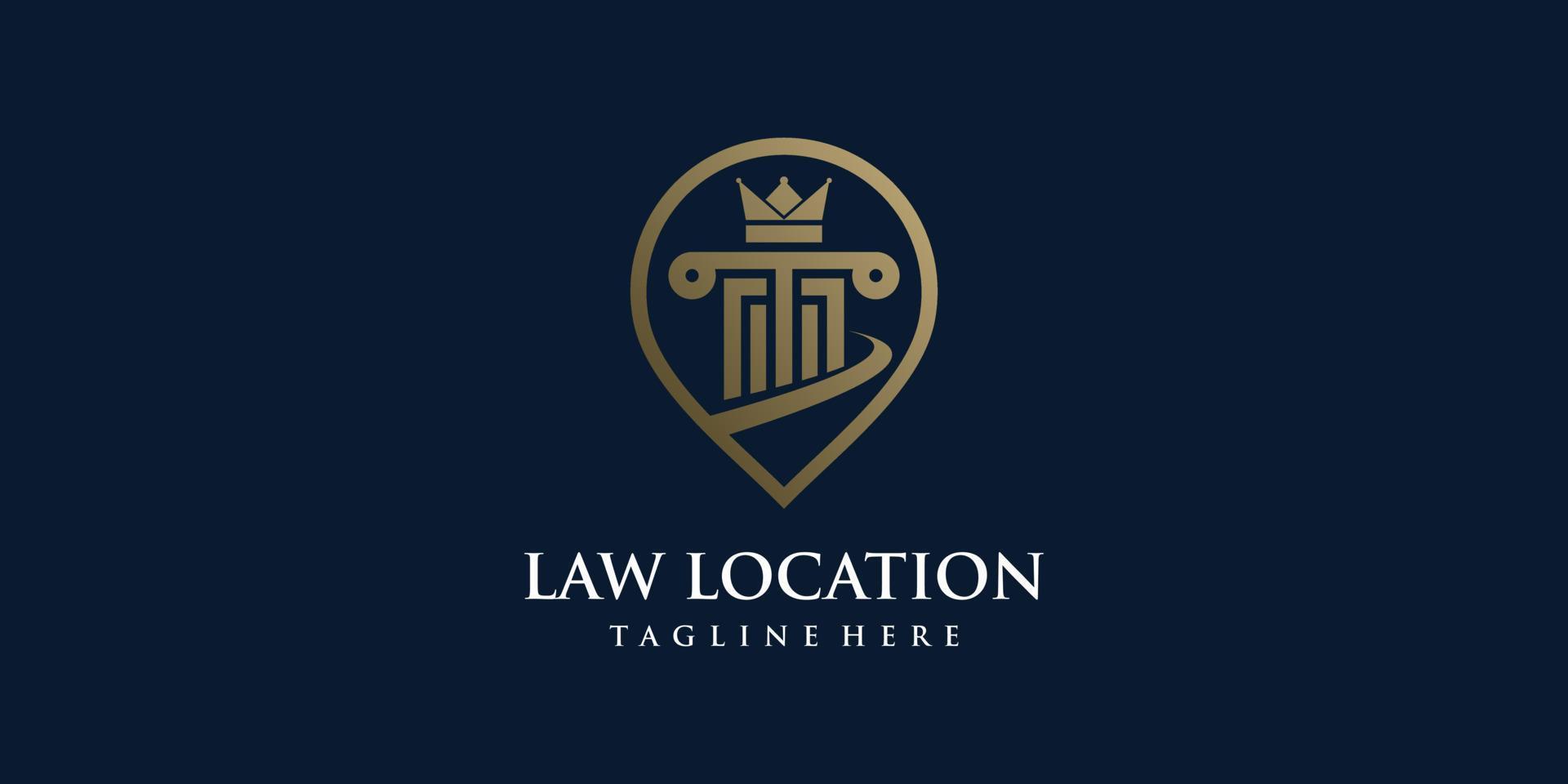 wet logo ontwerp concept vector met pin locatie stijl, advocaat, advocatenkantoor, justitie
