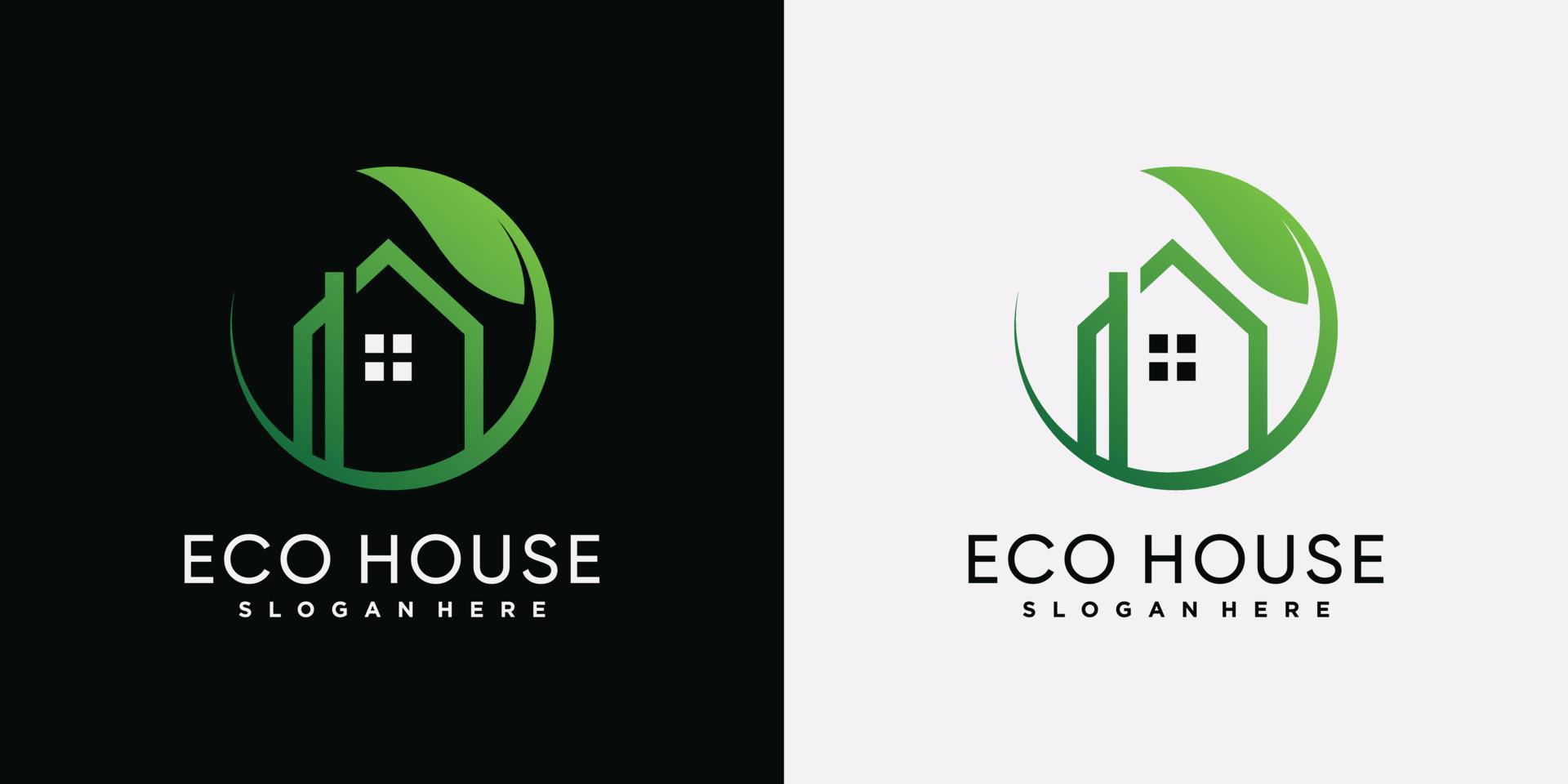 eco huis logo pictogrammalplaatje met groen blad en creatief element vector