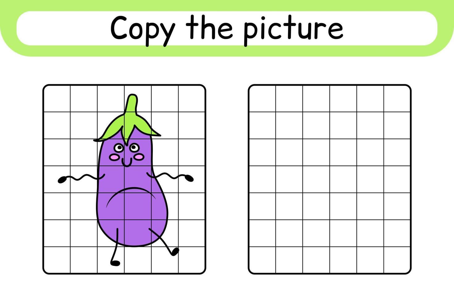 kopieer de afbeelding en kleur aubergine. maak het plaatje compleet. maak het beeld af. kleurboek. educatief tekenoefenspel voor kinderen vector