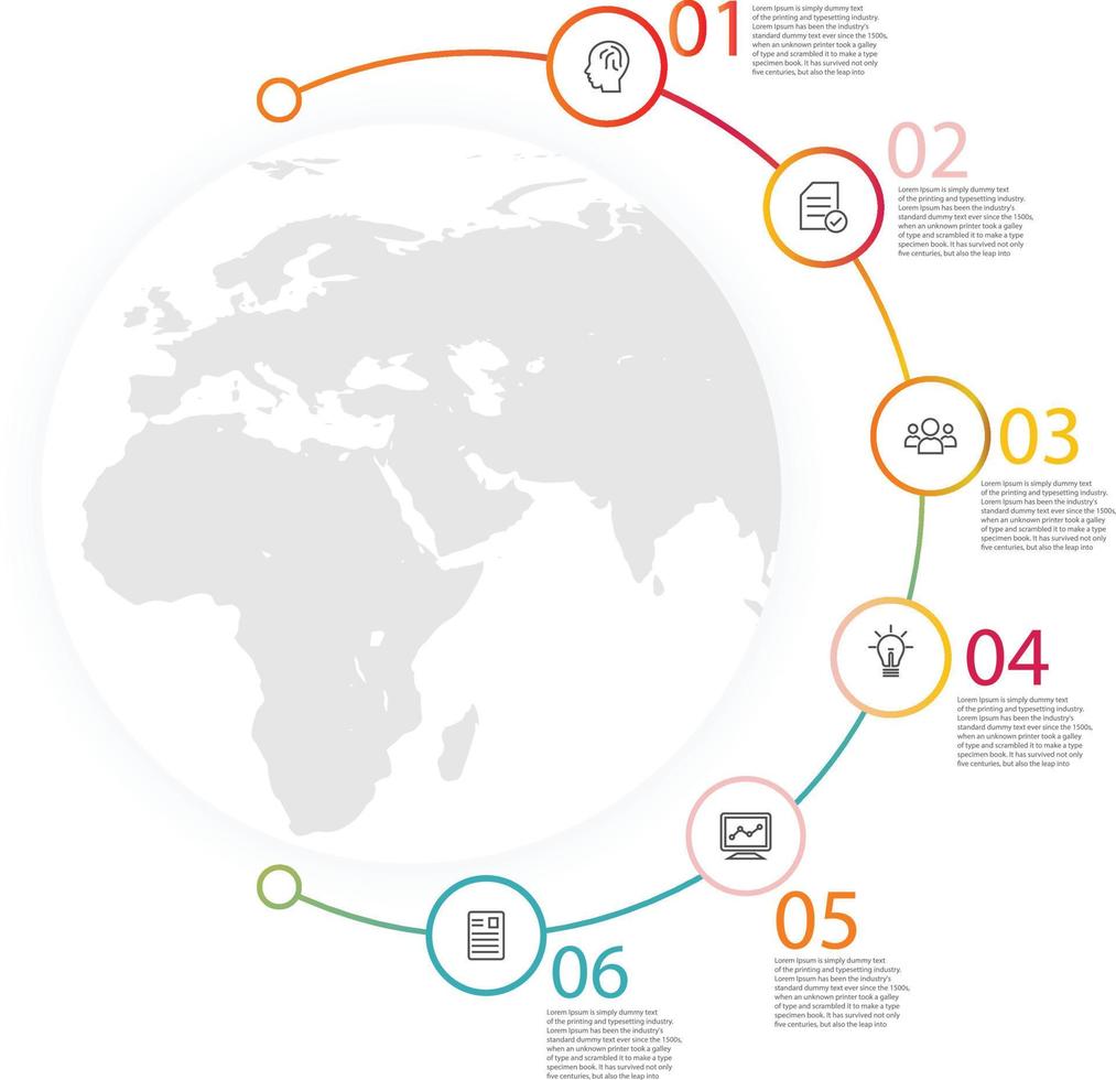 abstracte elementen infographic cirkel ring radiale vorm gegevens en wereldkaart vector sjabloon proces concept stap voor strategie en informatie onderwijs