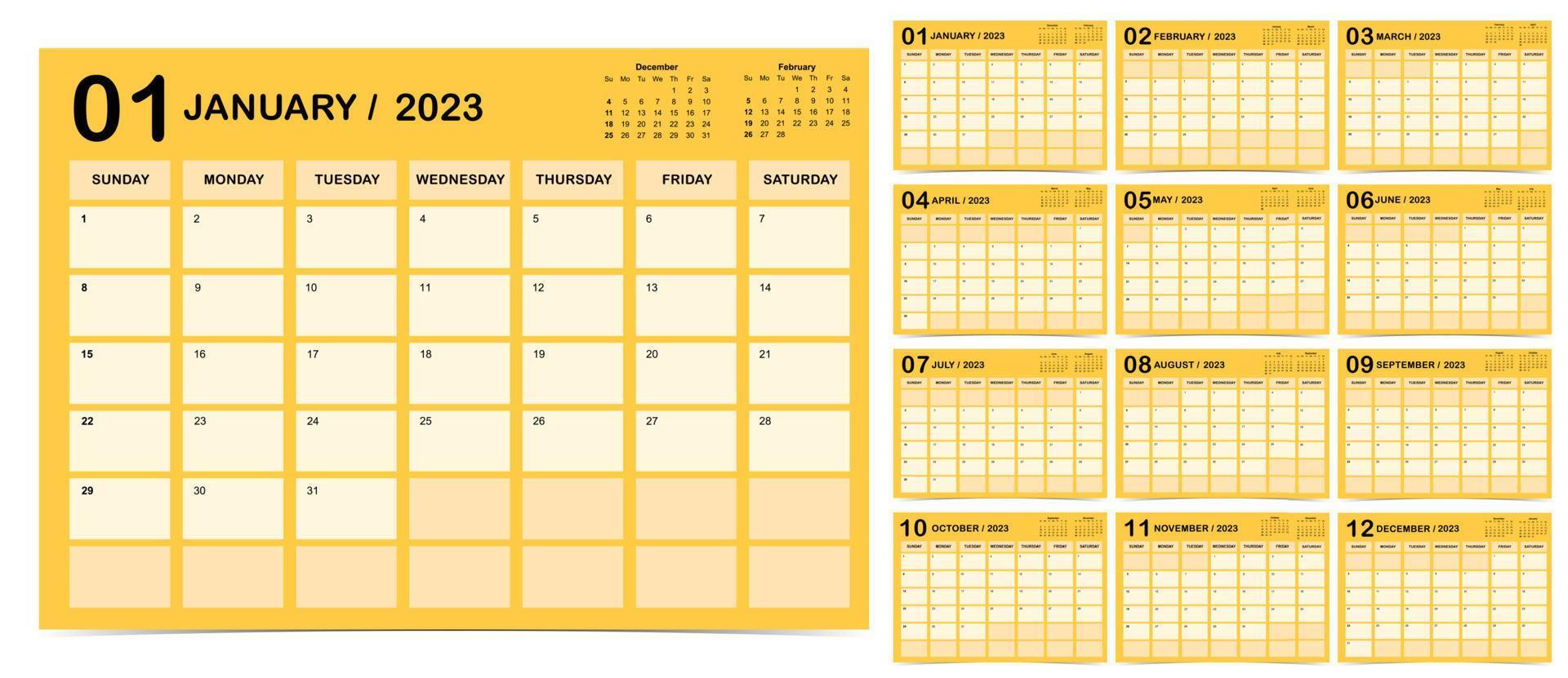 2023 tafelkalenderweek start op zondag met kleur die gebruikt wordt voor verticaal digitaal en printbaar vector