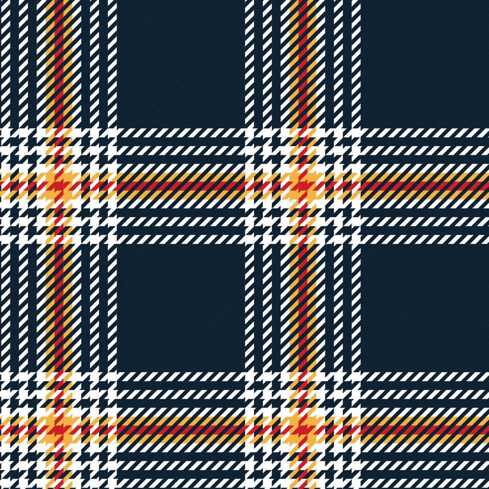 donkerblauw, wit en oranje tartan geruite Schotse naadloze patroon.textuur van plaid, tafelkleden, kleding, overhemden, jurken, papier, beddengoed, dekens en andere textielproducten vector