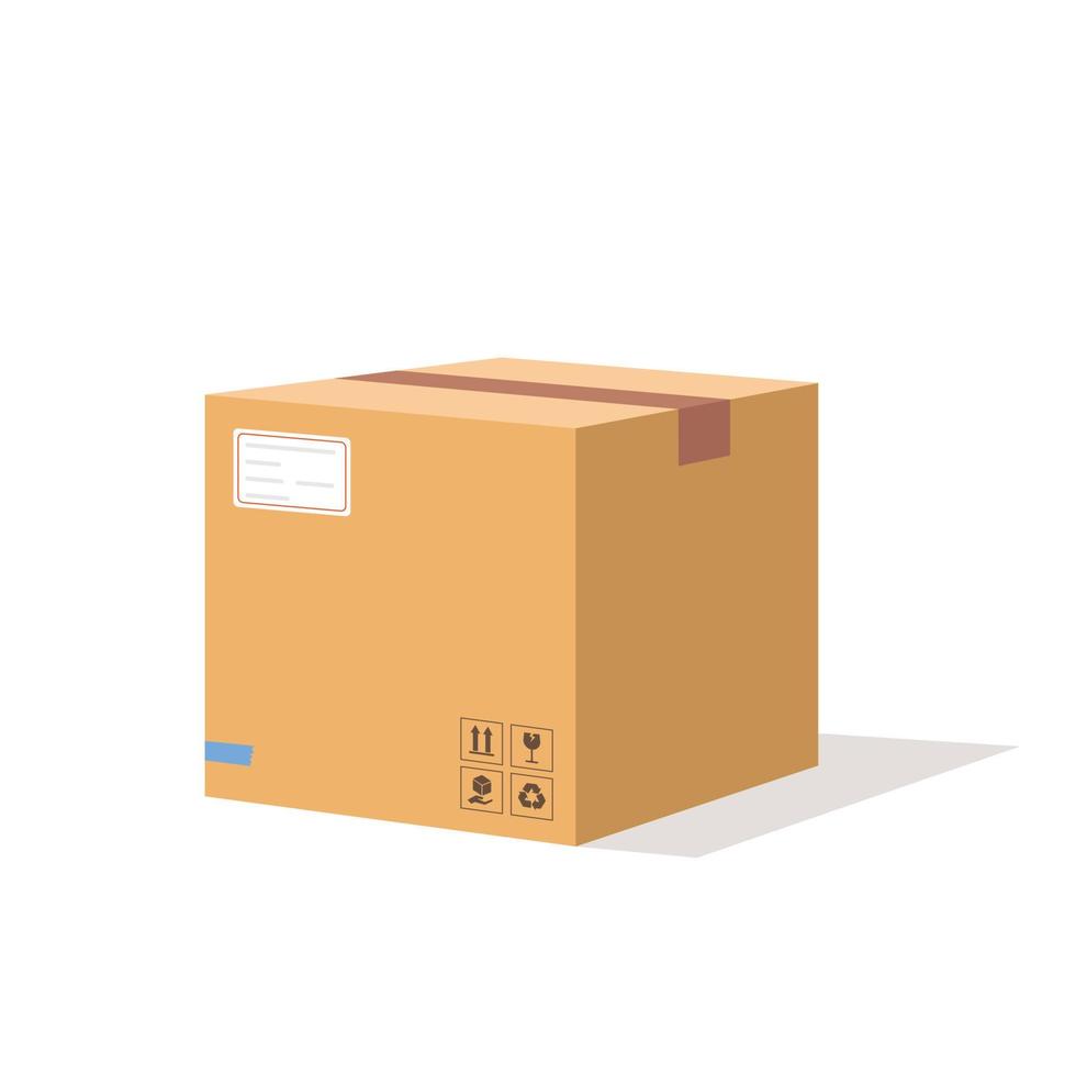 pakket kartonnen doos vector container, pakket papier doos platte cartoon ontwerp geïsoleerd op wit