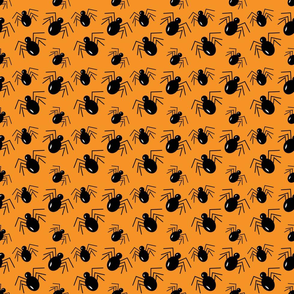 naadloos halloween-patroon van spinnen op een oranje achtergrond. herhalende textuur. steekproef. vector