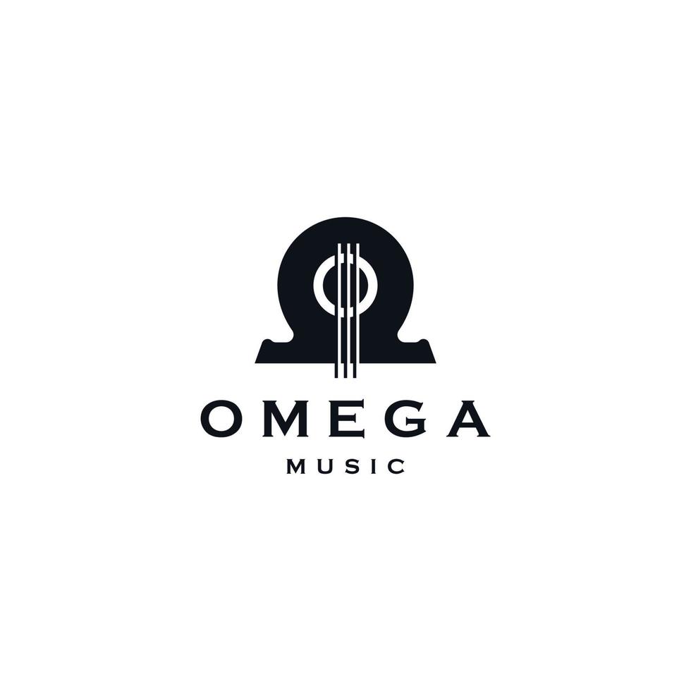 omega symbool met gitaar vorm, omega muziek logo pictogram ontwerp sjabloon platte vectorillustratie vector