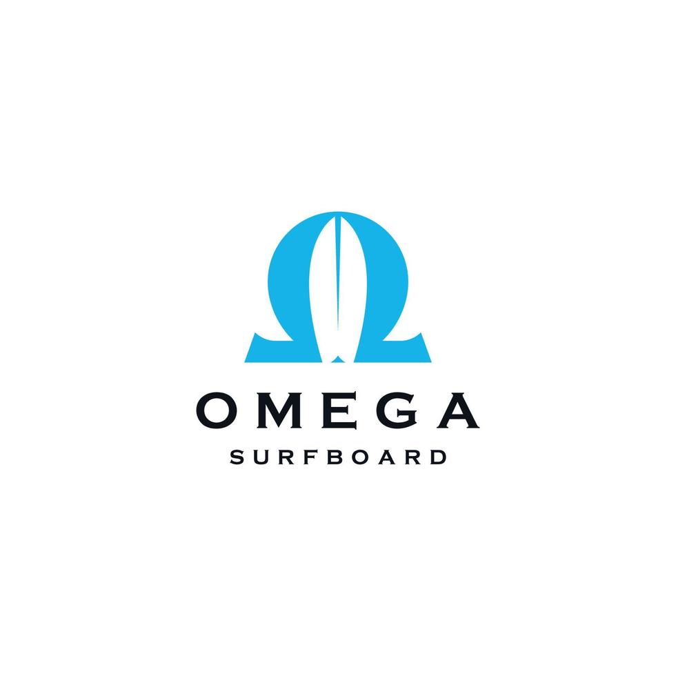 omega symbool met surfplank vorm logo pictogram ontwerp sjabloon platte vectorillustratie vector