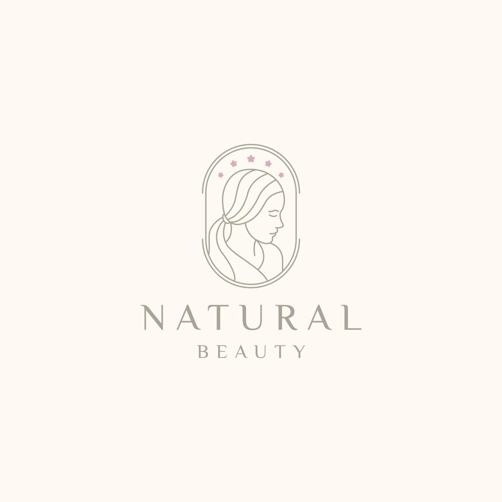 natuurlijke schoonheid gezicht vrouwen logo pictogram ontwerp sjabloon platte vectorillustratie vector