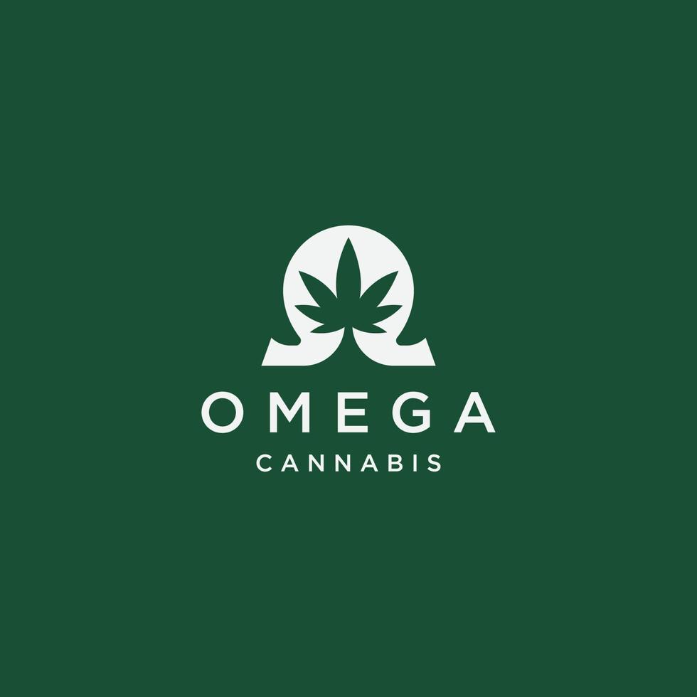 omega symbool met cannabis blad vorm logo pictogram ontwerp sjabloon platte vectorillustratie vector
