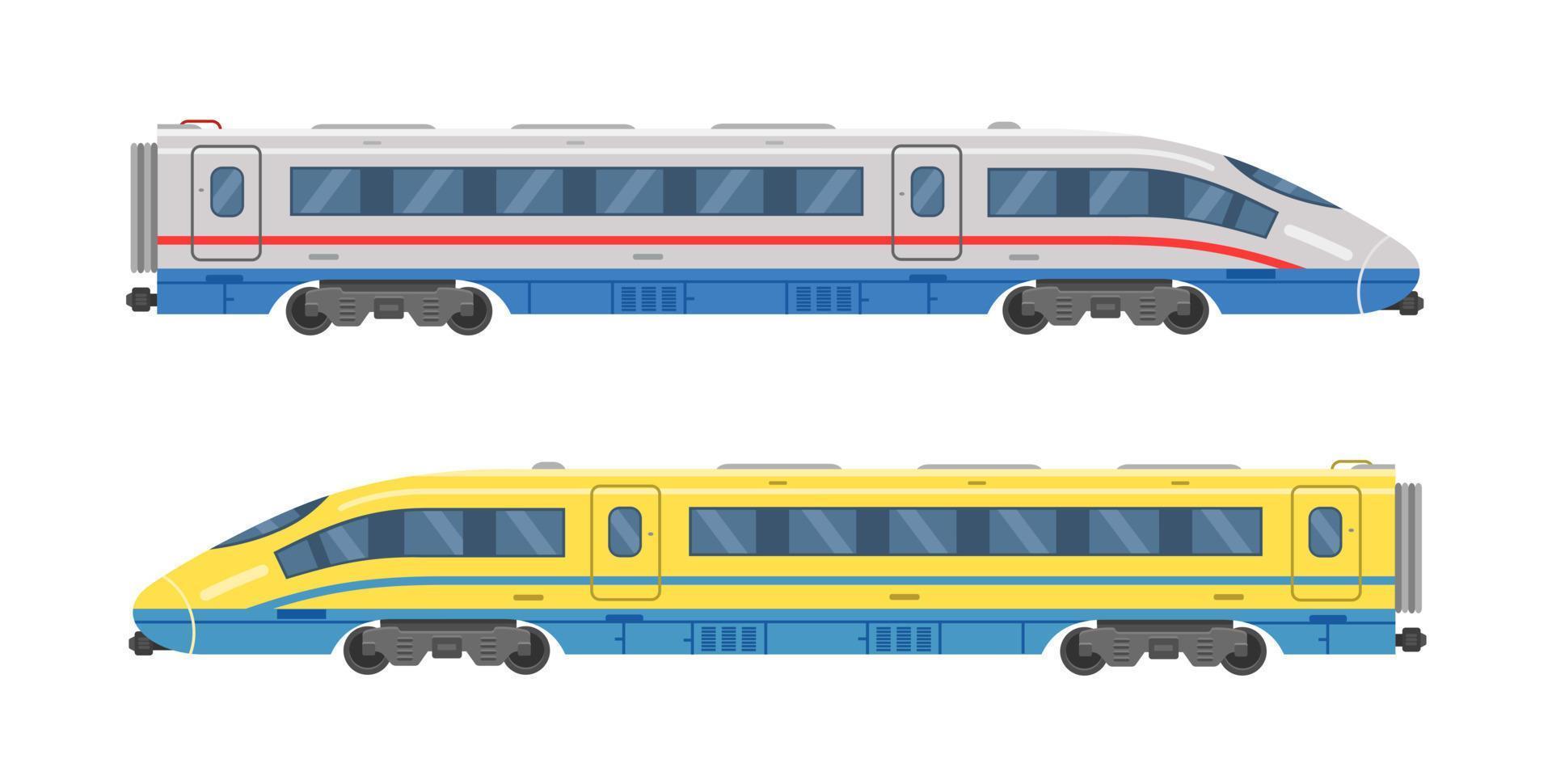 hogesnelheidstrein of passagierstrein in twee kleuren. vectorillustratie geïsoleerd op een witte achtergrond. vector