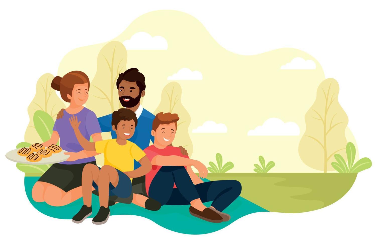 picknick met familie, interraciale familie vector