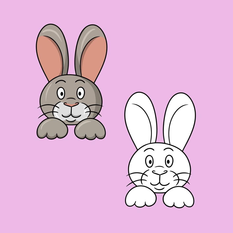 foto set, grappig schattig konijn, glimlachen, recht kijken, vectorillustratie in cartoon-stijl op een witte achtergrond vector