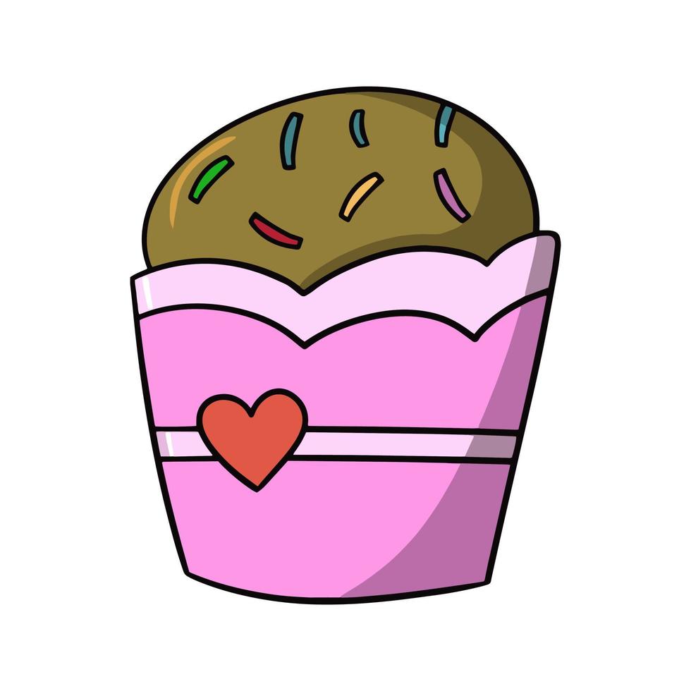 heerlijke chocolade cupcake met veelkleurige suikerkruimels, vectorillustratie in cartoon-stijl op een witte achtergrond vector