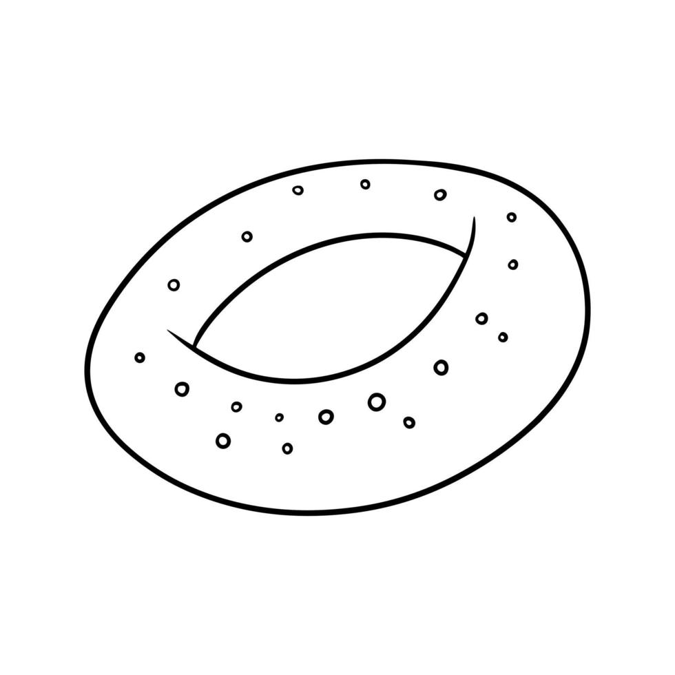 zwart-wit beeld, grote ronde bagel met maanzaad, vectorillustratie in cartoonstijl op een witte achtergrond vector
