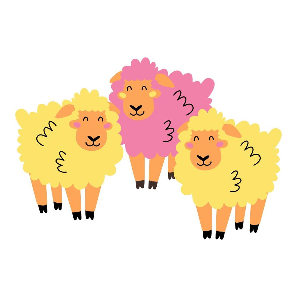 schattige heldere gelukkige schapen. vector hand getekende illustratie.