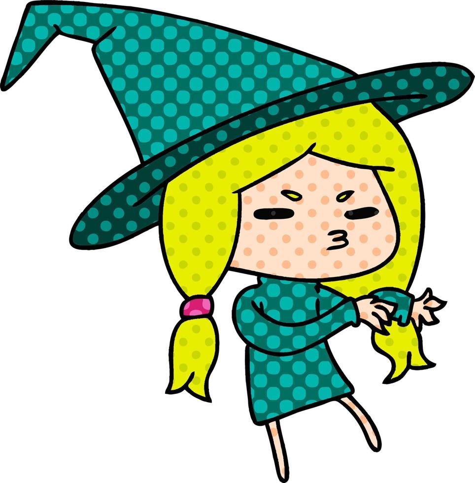 cartoon van een schattig heks kawaii meisje vector